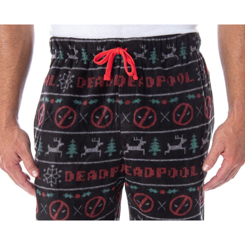 Marvel Men's Deadpool Christmas Ugly Sweater Fleece Sleep Pajama Pants Ugly Deadpool Sweater, 2 of 5