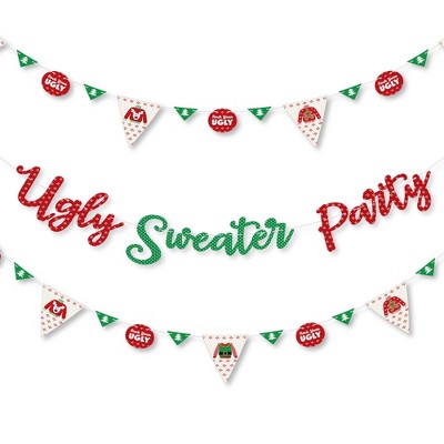 Big Dot of Happiness Ugly Sweater - Holiday and Christmas Party Letter Banner Decoration - 36 Banner Cutouts and Ugly Sweater Party Banner Letters