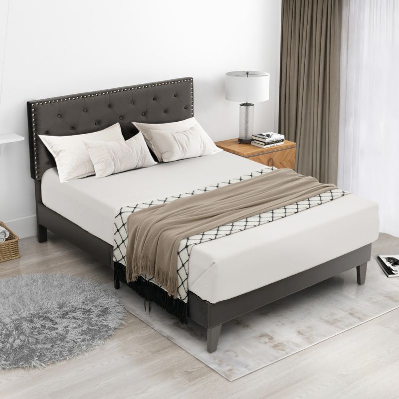 Costway Bed Frame Upholstered Platform Bed with Tufted Headboard Mattress Foundation, 4 of 11