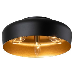 C Cattleya 3-Light Matte Black Finish Flush Mount Light with Painted Gold Inside - 1 of 4
