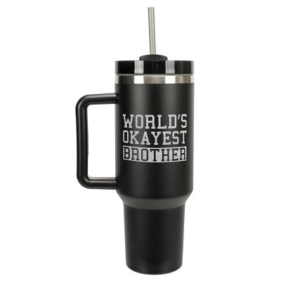 Elanze Designs World's Okayest Brother Sibling Family 40 oz. Stainless Steel, Large Water Bottle Coffee Mug, Spill & Leak Resistant, Thermal Travel