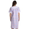 Dreamcrest Womens Short Sleeve Duster, Seersucker Plaid Housecoat/Women Sleepwear Zip Front Nightgown - 3 of 3