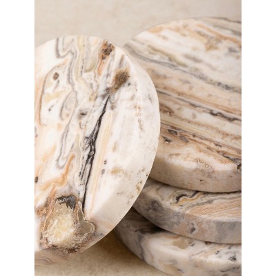 Tasmania Brown Onyx Marble Coasters, Set of 4