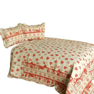 Slickblue 3PC Cotton Vermicelli-Quilted Patchwork Quilt Set, Full/Queen Size with 2 Shams, 12 Patterns - 1 of 4