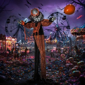Outdoor Halloween Decorations Talking Circus Clown with A Balloon, Animated Prop with Sound and Motion Activated, Light Up Eyes, Laughter - 1 of 4