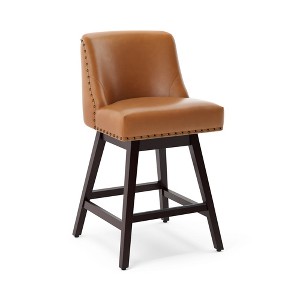 Arceso 26 Inch Bar Stools, 1pc Swivel Counter Stools with Back, Upholstered Barstools, Solid Wood Legs with Footrest - 1 of 4