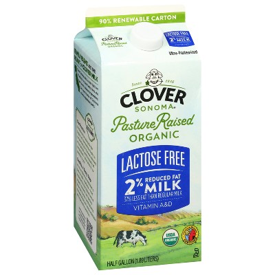 Clover Sonoma UHT Organic Pasture Raised Lactose Free 2% Milk - 0.5gal