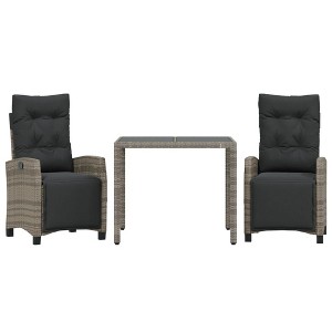 vidaXL Patio Dining Set with Cushions Outdoor Garden Furniture Poly Rattan - Gray 35.4" Table Length 2 Items - 1 of 4