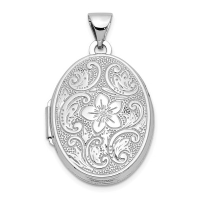 Black Bow Jewelry 14k White Gold 21mm Scrolled Floral Locket