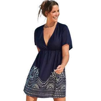 Swimsuits For All Women's Plus Size Kate V-neck Cover Up Dress, 6