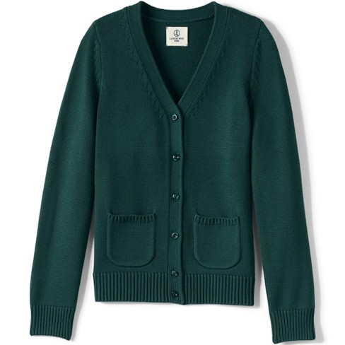 Lands' End School Uniform Kids Cotton Modal Button Front Cardigan Sweater -  X-Small - Evergreen