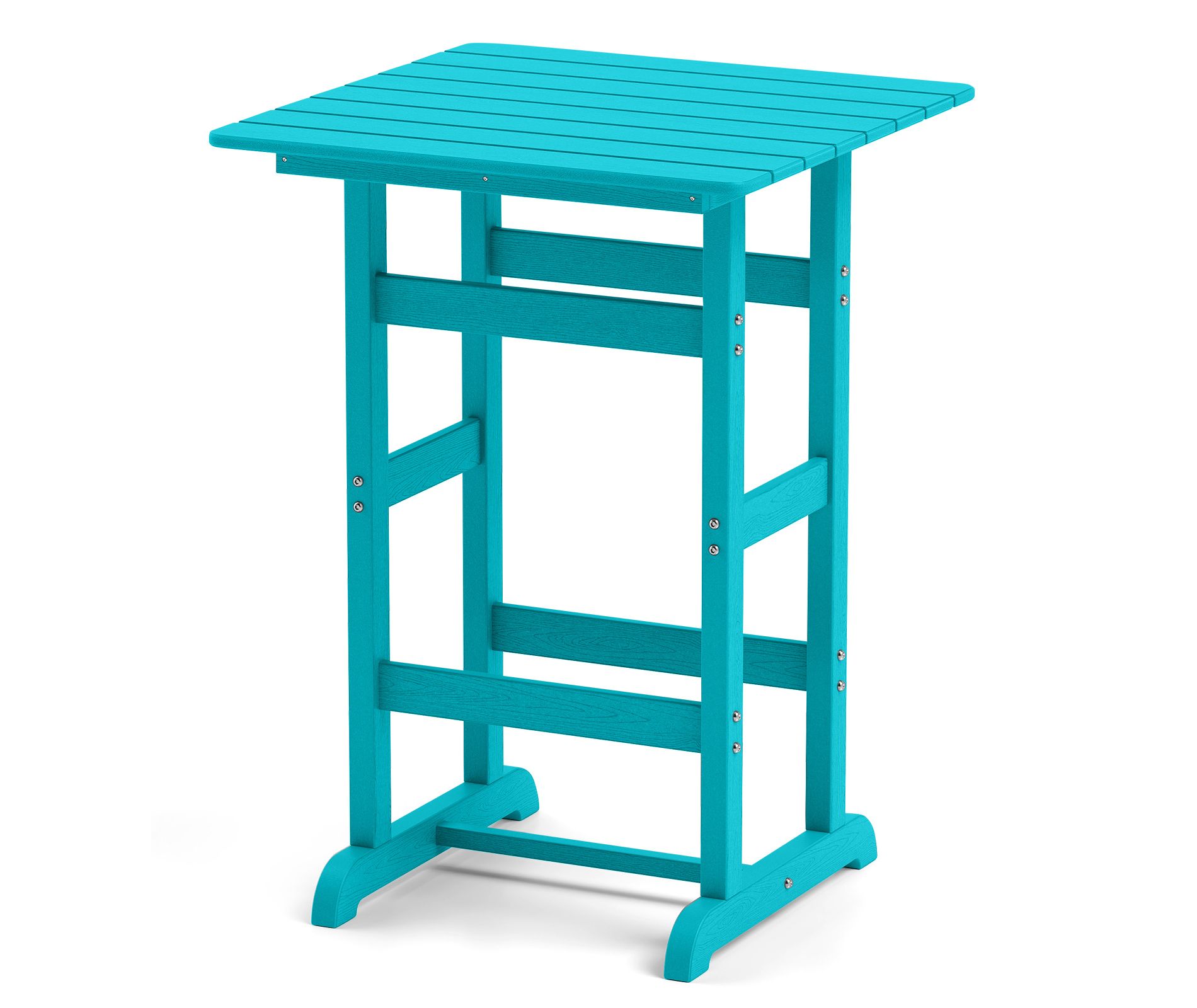 Costway Outdoor Bar Table All Weather HDPE Patio Table with Wood Grains Bistro Table Turquoise