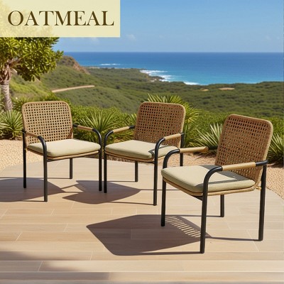Hrinhom 21.2"W Patio Accent Chairs With Cushions,Outdoor Rattan Dining Chairs with Metal Legs, Set of 3