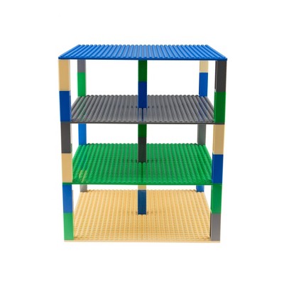 Classic Stackable Baseplates 10x10 Inch Brik Tower - 4 Baseplates & 30 Stackers - Blue, Green, Gray & Sand
