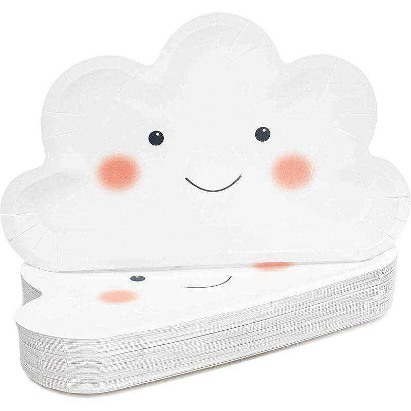 Sparkle and Bash 48 Pcs White Cloud Disposable Party Paper Plates Girl Boy Baby Shower Birthday Supplies 10 in., 1 of 7