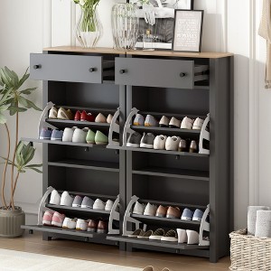 Okak Shoe Cabinet, Shoe Organizer with 2 Panel Flip Drawers and 1 Simple Drawers, Freestanding Shoe Rack for Entryway, Living Room, Hallway - 1 of 4