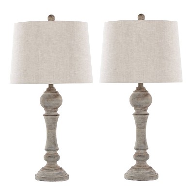 Winston 32" Reclaimed Gray Polyresin Table Lamps with Linen Shades, Set of 2