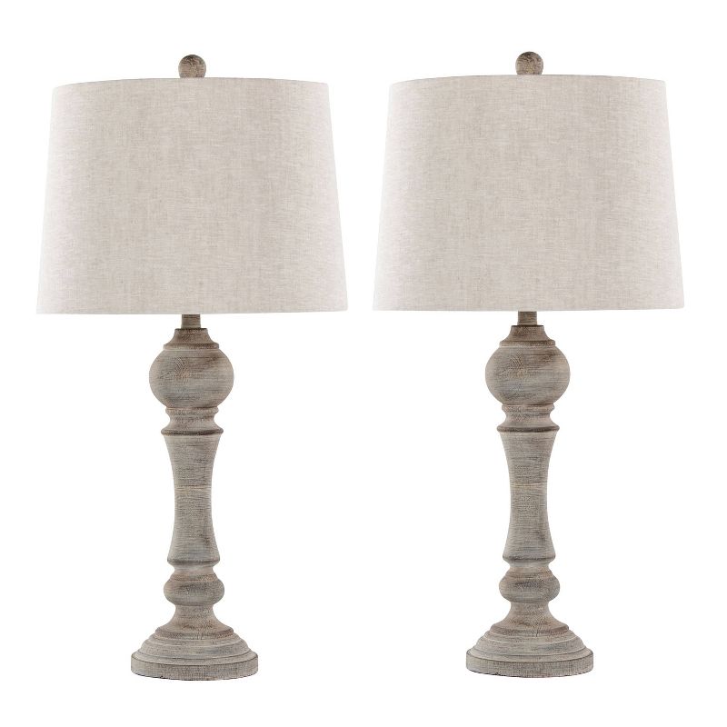 LumiSource (Set of 2) Winston 32&#34; Farmhouse Poly Table Lamps Reclaimed Gray Polyresin with Oat Linen Shade from Grandview Gallery, 1 of 8