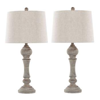 LumiSource (Set of 2) Winston 32" Farmhouse Poly Table Lamps Reclaimed Gray Polyresin with Oat Linen Shade from Grandview Gallery
