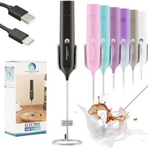 Rechargeable Milk Frother with 3 Speeds and 2-Layer Stainless Steel Whisk – Handheld Foam Maker for Coffee, Lattes, Matcha, Protein Shakes - 1 of 4
