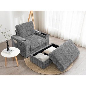 JOYRACER Oversized 42" Convertible Chaise Lounge, Sleeper Sofa Bed with Dual-Side Pocket, Storage Ottoman & Cup Holders, Couch for Living Room - 1 of 4
