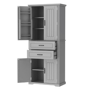 Rbied 30 in. W x 15.75 in. D x 72.5 in. H Wood Linen Cabinet Storage Cabinet W/ Adjustable Shelves, 2 Drawers - 1 of 4