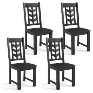Costway Dining Chair Set of 2/4 with Rubber Wood Frame & Leaf-shape High Back for Kitchen Brown/Black/White - 1 of 4