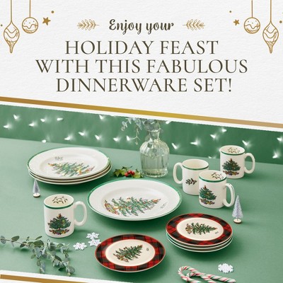 Spode Christmas Tree Tartan Porcelain 16-Piece Dinnerware Set