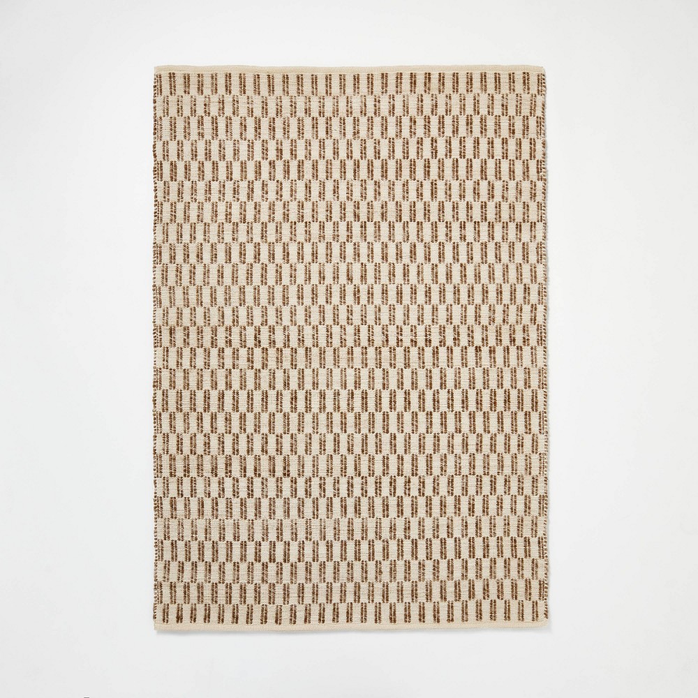 Photos - Doormat 5'x7' Checkered Stripe Rug Brown - Threshold™ designed with Studio McGee