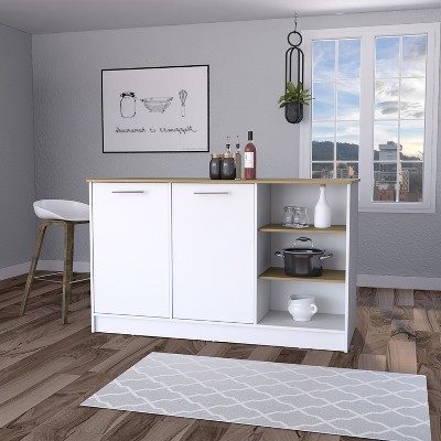 NicBex Kitchen Island Cart Morden Kitchen Carts with Storage, 2 Cabinet Doors and 3 Open Shelves for Kitchen, White