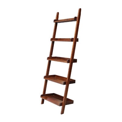75" Espresso Solid Wood Ladder Bookcase with Five Shelves