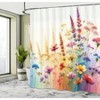 Floral Shower Curtain, Delicate Meadow Branches and Flowers on Soft Colors, 69 Wx 70 L, Mustard Blue and Purple - 2 of 4