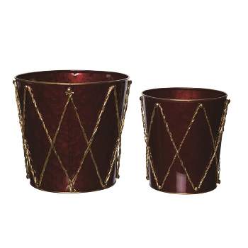 Transpac Metal 8.5 in. Multicolor Christmas Nesting Drum Containers Set of 2