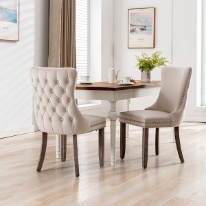 LOVMOR 27.4"Upholstered Wing-Back Dining Chair with Backstitching Nailhead Trim and Solid Wood Legs,Set of 2,Gray - 1 of 4