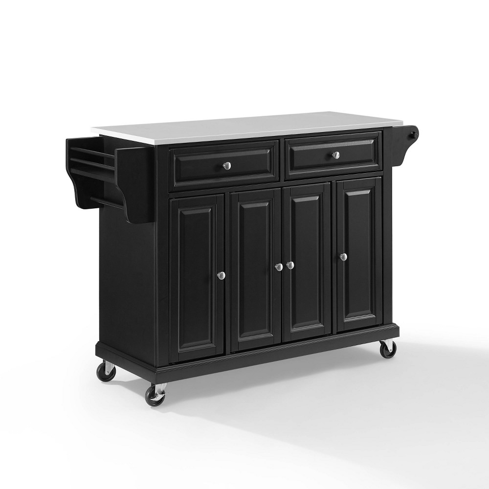Crosley Full Size Granite Top Kitchen Cart Black: Mobile Island with Spice Rack, Towel Holder, Adjustable Cabinets
