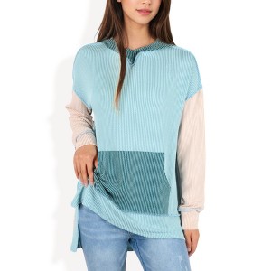 Anna-Kaci Women's Color Block Long Sleeve Hooded Pullover with Kangaroo Pocket - 1 of 4