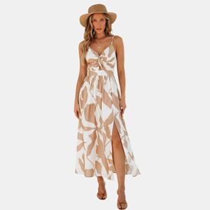 Cupshe Women's Alluring Abstract Print Maxi Dress with Tie-Front  Detail-L-Beige : Target