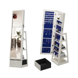 Dexmalle White 360°Swivel Jewelry Cabinet with Full Length Mirror - 1 of 4