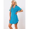 cheibear Women's Notched Collar Button Down Pajama Shirt Dress with Pocket - 2 of 4