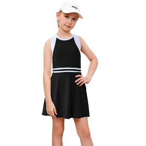 Girls' Color Blocking Round Neck Ribbed Waist Sport Shorts Dress Set - 1 of 4