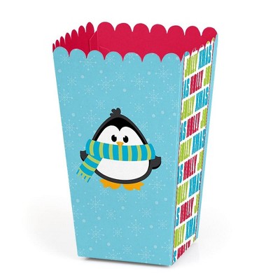 Big Dot of Happiness Holly Jolly Penguin - Holiday and Christmas Favor Popcorn Treat Boxes - Set of 12