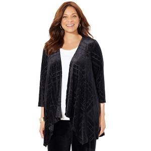 Catherines Women's Plus Size Anywear Velvet Burnout Cascade Cardigan - 1 of 4