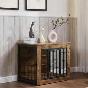 Aukfa 27" Wooden Dog Crate Furniture with Cushion – Heavy Duty Dual-Door Kennel for Small/Medium Dogs, Convertible Side Table & Nightstand - 1 of 4