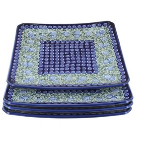 Blue Rose Polish Pottery 2041-4 Zaklady Sq Dinner Plate Set - 1 of 1