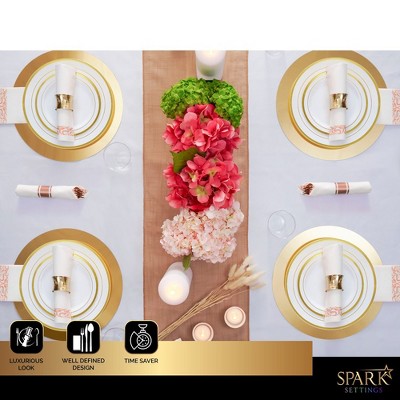 Rose Gold Polished Disposable Silverware Set with Linen Napkins