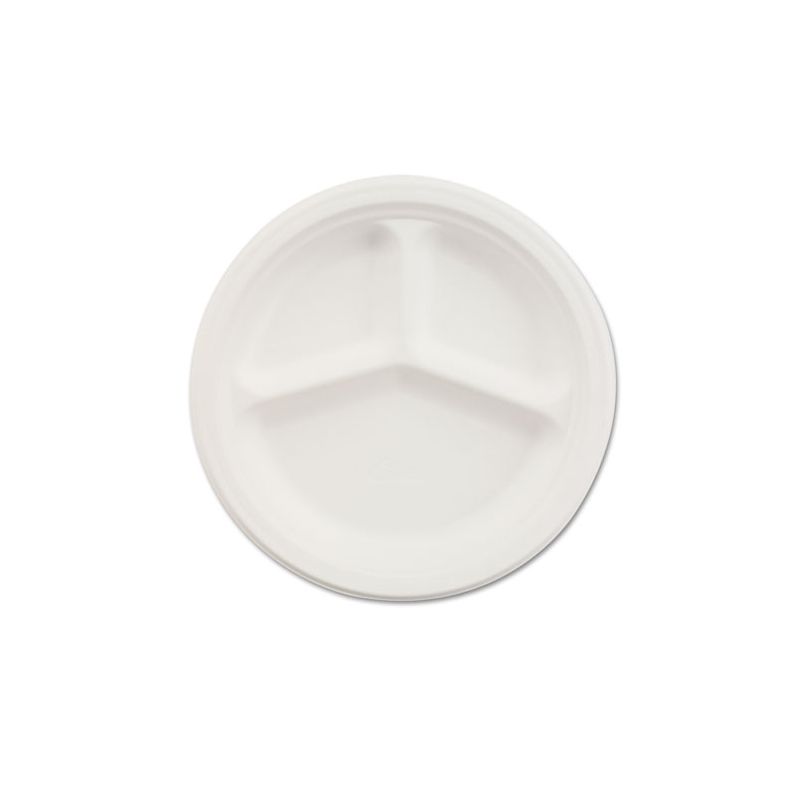 Chinet Paper Dinnerware, 3-Compartment Plate, 10.25" dia, White, 500/Carton, 1 of 2