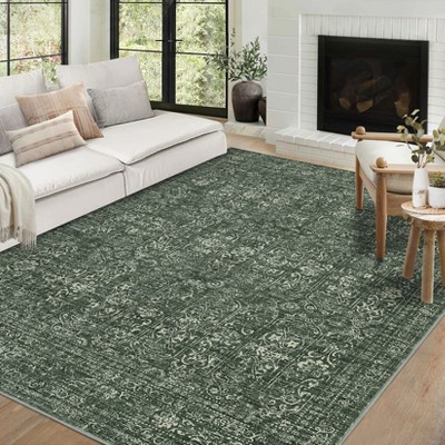 Vintage Distressed Area Rug Washable Living Room Rug Soft Non Slip Floor Carpet for Dining Room Home Office