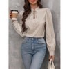 Women's Striped V-Neck Tie Front Shirt - Long Sleeve Button Down Blouse Casual & Work Top - 3 of 4