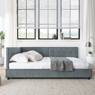 Full Size Upholstered Tufted Bed Frame, Sofa Bed Frame With Backrest And Armrests, Full-Size Bed For Bedroom, Sofa Bed Modern-Cuddlewood