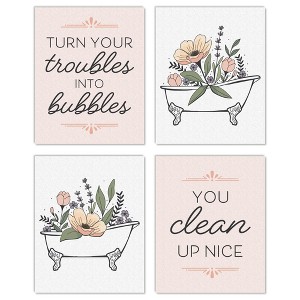 Big Dot of Happiness Turn Your Troubles Into Bubbles - Unframed Bathroom Linen Paper Wall Art - Set of 4 - Artisms - 8 x 10 inches Colorful - 1 of 4